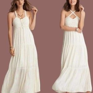 SOLD American Eagle Summer Tiered Crochet Maxi Boho Sundress Beach Wedding Sz Sm